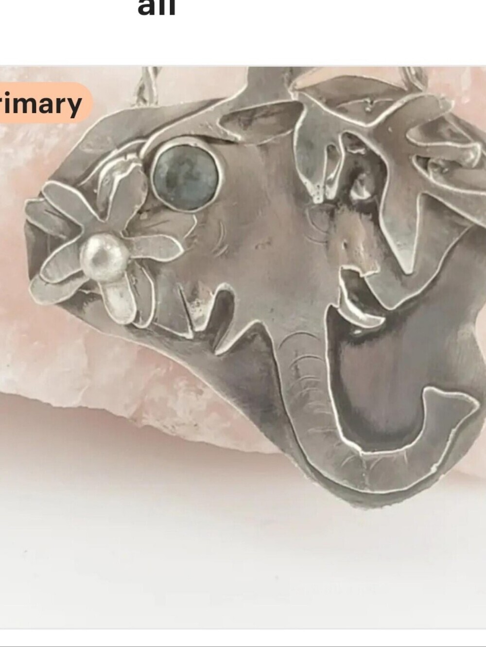 TURQUIOSE BOHEMIAN ELEPHANT NECKLACE HANDMADE IN STERLING SILVER W/ 18" SS CHAIN